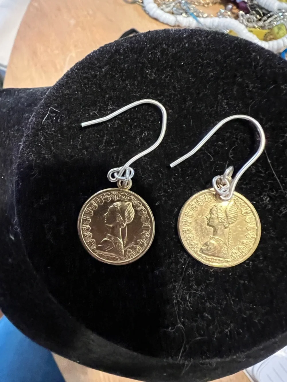 Two tone Italian 500 Lire coins on sterling silver hook earrings.